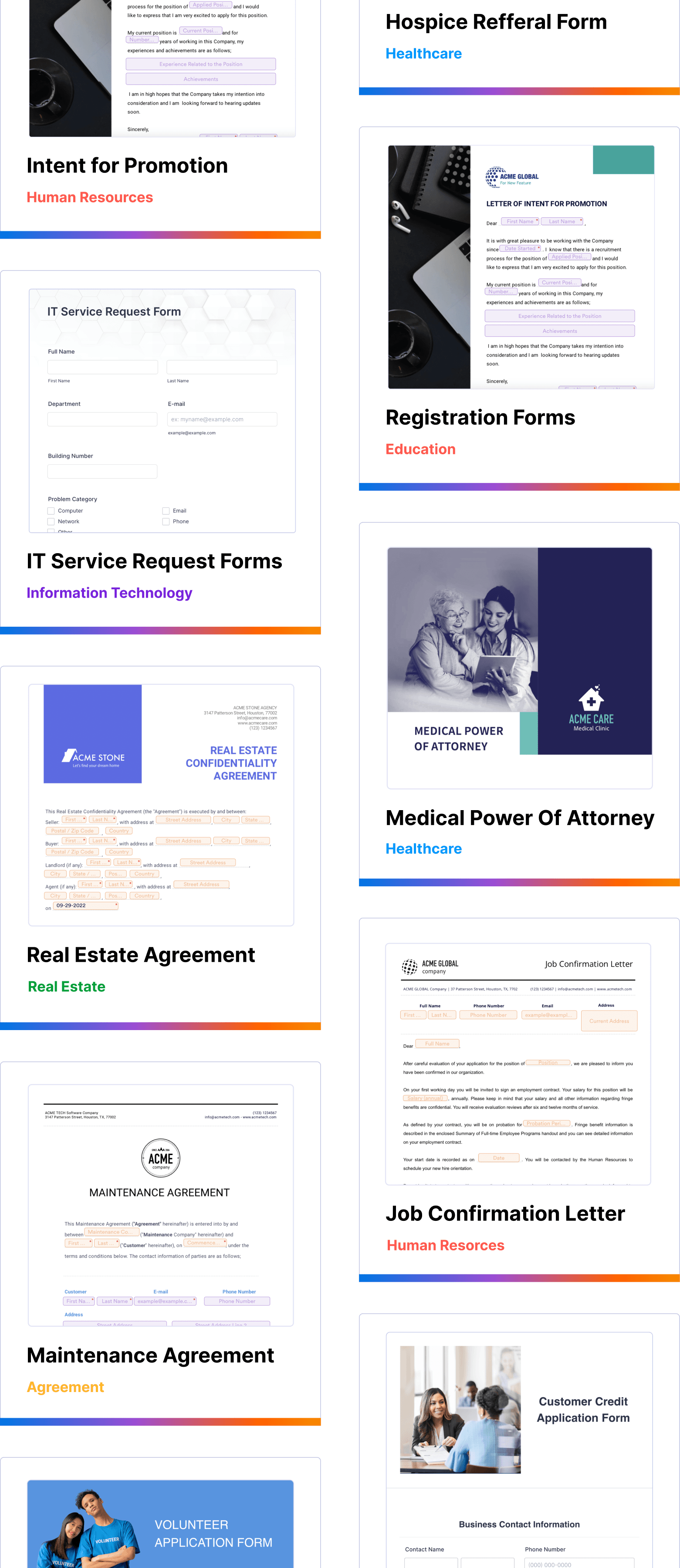 Pre-made form templates